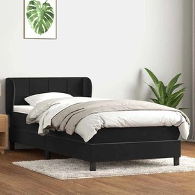 Κρεβάτι Boxspring με Στρώμα Μαύρο 90x210 εκ. Βελούδινο - Μαύρο