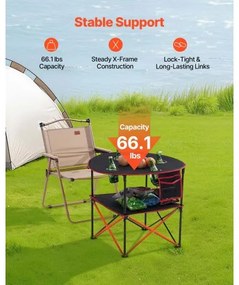 VEVOR Folding Portable Camping Table Oxford Outdoor Round Table 4 Cup Holders