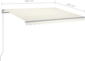 vidaXL Χειροκίνητη τέντα με ηλιακό LED 3 x 2,5 m Κρεμ 100% Πολυεστέρας