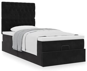 vidaXL Οθωμανικό κρεβάτι με στρώματα Μαύρο 100x200cm Velvet