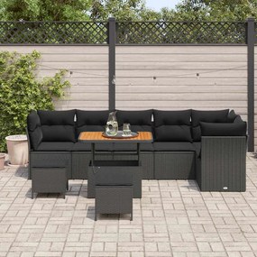 vidaXL Σετ Καναπέ Κήπου Ρυθμιζόμενο ύψος 9 pcs Μαύρο συνθετικό ρατάν