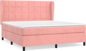 vidaXL Κρεβάτι Boxspring με Στρώμα Ροζ 180x200 εκ. Βελούδινο