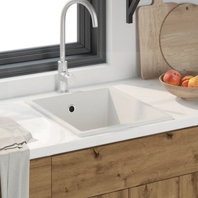 vidaXL Νιπτήρας Κουζίνας  με τρύπα υπερχείλισης Λευκό Γρανίτη