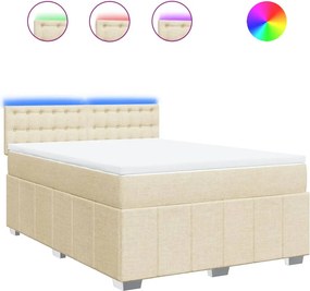 vidaXL Κρεβάτι Boxspring με Στρώμα Κρεμ 140x200 εκ. Υφασμάτινο