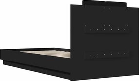vidaXL Πλαίσιο Κρεβατιού με Κεφαλάρι Μαύρο 90x200 εκ. Επεξεργ. Ξύλο