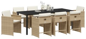 vidaXL Σετ 9 Τεμαχίων για Γεύματα Κήπου με Μαξιλάρια Μπεζ Πολυ Ρατάν