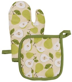 Γάντι Κουζίνας Με Πιάστρα Pirum (Σετ 2τμχ) Green-Beige Kentia Βαμβάκι-Πολυέστερ