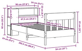 Κρεβάτι Βιβλιοθήκη Χωρίς Στρώμα 90x200 εκ. Μασίφ Ξύλο Πεύκου - Καφέ