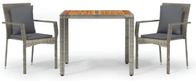 vidaXL Σετ Τραπεζαρίας Κήπου 3 τεμ. Γκρι Συνθ. Ρατάν με Μαξιλάρια