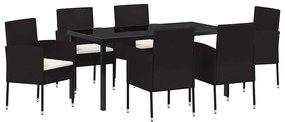 vidaXL Σέτ φαγητού για κήπο με μαξιλάρι 7 pcs Μαύρο Πολυ ράταν