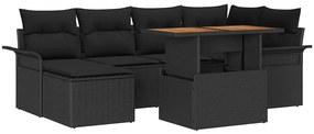 vidaXL Σετ Καναπέ Κήπου με μαξιλάρι 7 pcs Μαύρο
