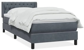 Κρεβάτι Boxspring με Στρώμα Σκούρο Γκρι 90x220 εκ. Βελούδινο