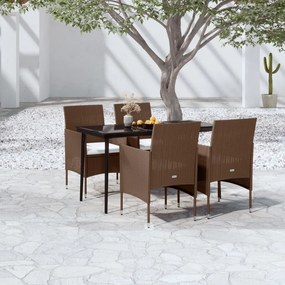 vidaXL Σετ Τραπεζαρίας Κήπου 5 Τεμαχίων Καφέ &amp; Μαύρο με Μαξιλάρια
