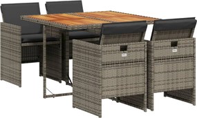 vidaXL Σετ Τραπεζαρίας Κήπου 5 τεμ. Γκρι Συνθ. Ρατάν με Μαξιλάρια