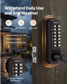 VEVOR Mechanical Keyless Entry Door Lock, 2.0 Code Upgrade, 4-7 Digits Code, Single-Sided Push Button Combination Keypad Door Lock with Handle, Auto Locking, for Indoor or Outdoor, Oil-Rubbed Bronze