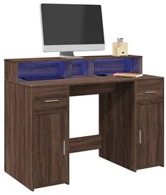 Γραφείο με LED Καφέ δρυς 120x55x91 εκ. Επεξεργ. Ξύλο