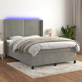 Κρεβάτι Boxspring με Στρώμα &amp; LED Αν.Γκρι 140x200 εκ. Βελούδινο
