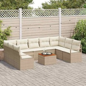 vidaXL Σετ Καναπέ Κήπου με μαξιλάρι 10 pcs Μπεζ Πολυ ράταν