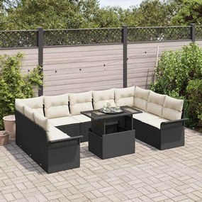 vidaXL Σετ Καναπέ Κήπου με μαξιλάρι 10 pcs Μαύρο Πολυ ράταν