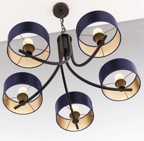 Κρεμαστό Πολύφωτο Arthur Φ75cm Μαύρο με Μπλε Ύφασμα