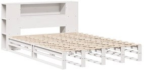 vidaXL Κρεβάτι Βιβλιοθήκη Χωρίς Στρώμα Λευκό 140x200 εκ Μασίφ Πεύκο