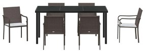 vidaXL Σέτ φαγητού για κήπο 7 pcs Καφέ Πολυ ράταν