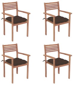 Καρέκλες Κήπου 4 τεμ. από Μασίφ Ξύλο Teak με Taupe Μαξιλάρια