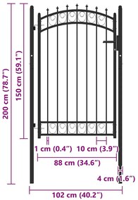 vidaXL Πόρτα Περίφραξης με Ακίδες Μαύρη 100 x 150 εκ. Ατσάλινη