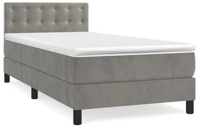 vidaXL Κρεβάτι Boxspring με Στρώμα Ανοιχτό Γκρι 90x200 εκ. Βελούδινο