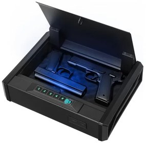 VEVOR Gun Safe, Heavy Duty Handgun Safe with Fingerprint/Password/Key, 3-Way Quick Access Firearm Case Box with Lighting for 2 Pistols & 2 Magazines, Pistol Gun Box for Nightstand Bedside Desk Car