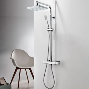 Eurorama Thermo Square Chrome Μπαταρία Ντους 2 Εξόδων με Κολώνα Σταθερού Ύψους 110 εκ. 613066-100