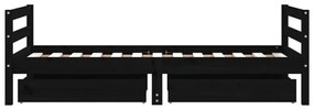vidaXL Πλαίσιο Παιδικού Κρεβατιού Συρτάρια Μαύρο 80x160εκ. Ξύλο Πεύκου