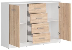 Σιφονιέρα Boston K103, Sonoma οξιά, Άσπρο, Με συρτάρια και ντουλάπια, 84x119x34cm