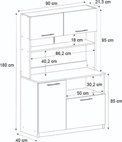 Έπιπλο κουζίνας Tuco 2 Megapap χρώμα λευκό 90x40x180εκ.