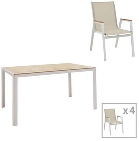 Dining table Nares-Azelie A set of 5 white aluminum and plywood in a natural shade 140x80x72.5cm 140x80x72.5 εκ.