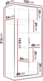 Ντουλάπα Tireno δίφυλλη - 102.00Χ60.00Χ216.00cm