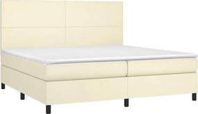 vidaXL Κρεβάτι Boxspring με Στρώμα Κρεμ 200x200 εκ. Συνθετικό Δέρμα