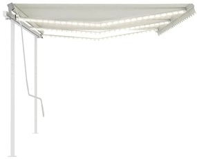 vidaXL Τέντα Συρόμενη Χειροκίνητη με LED Κρεμ 6x3,5 μ.
