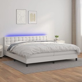 vidaXL Κρεβάτι Boxspring με Στρώμα &amp; LED Λευκό 200x200 εκ. Συνθ. Δέρμα