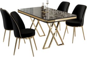 Dining Table &amp; Chairs Set (5 Pieces) Vals - Black Marble, Gold, Black Black Marble
Gold
Black