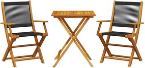 vidaXL Σετ Επίπλων Bistro 3 τεμ. Μαύρο Πολυπροπυλένιο/Μασίφ Ξύλο