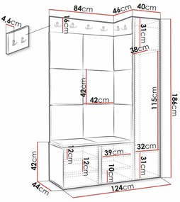 Σετ διαδρόμου Hartford 377, 186x124x46cm, Μαύρο, Πράσινο, Ινοσανίδες μέσης πυκνότητας, Πλαστικοποιημένη μοριοσανίδα, Ταπισερί, Εντοιχισμένη, Τοίχου