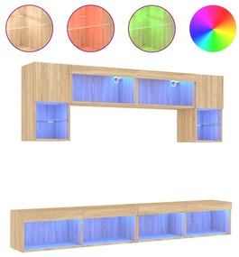 vidaXL Έπιπλα Τοίχου Τηλεόρασης 6 τεμ. LED Sonoma Δρυς από Επεξ. Ξύλο