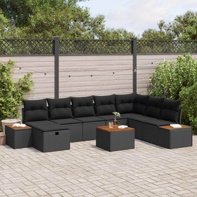 vidaXL Σετ Καναπέ Κήπου με μαξιλάρι 9 pcs Μαύρο Πολυ ράταν