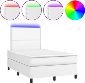 vidaXL Κρεβάτι Boxspring με Στρώμα &amp; LED Λευκό 120x190 εκ. Συνθ. Δέρμα