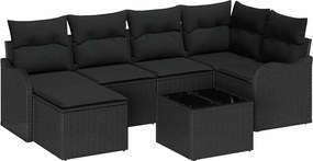 vidaXL Σετ Καναπέ Κήπου με μαξιλάρι 7 pcs Μαύρο Πολυ ράταν