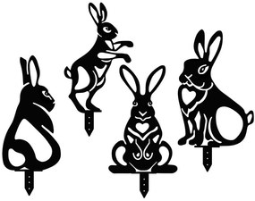 Διακοσμητικό Δαπέδου Κήπου Rabbits (Σετ 4Τμχ) 907MDS1102 22x35/19x37/22x35/24x37cm Black Aberto Design Μέταλλο
