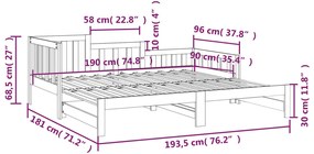 Καναπές Κρεβάτι Συρόμενος Λευκός 2x(90x190) εκ. από Μασίφ Πεύκο - Λευκό