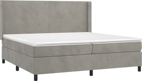 vidaXL Κρεβάτι Boxspring με Στρώμα &amp; LED Αν.Γκρι 200x200 εκ. Βελούδινο