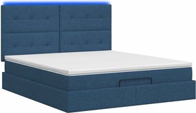 vidaXL Κρεβάτι Ottoman με Στρώμα και LED Μπλε 160 x 200 cm Ύφασμα